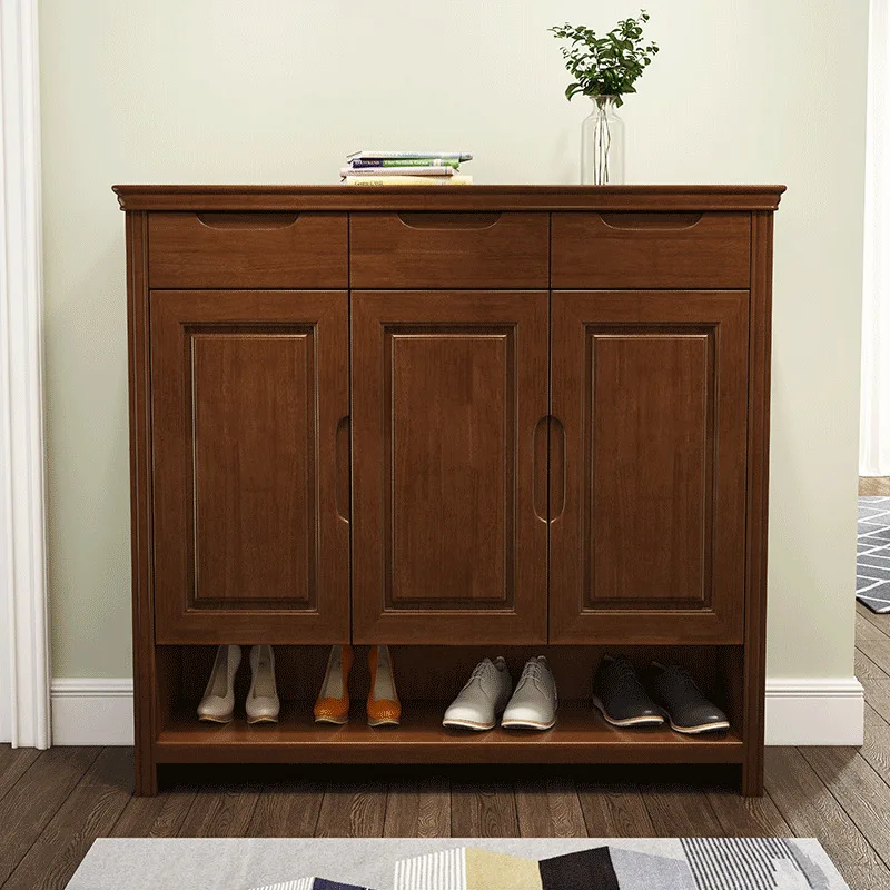 Solid wood shoe cabinet three-door household large capacity entrance entrance living room storage Chinese factory direct sales