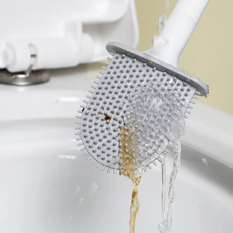 Wikostar sikat pembersih Toilet pasang dinding, sikat datar silikon kepala sikat pembersih Toilet Set sikat pembersih Toilet kamar mandi