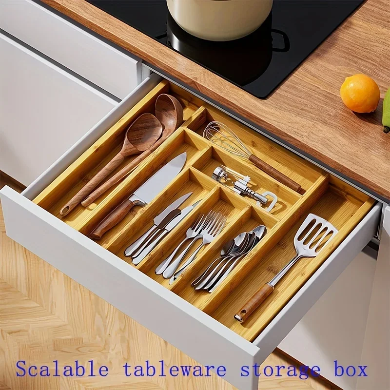 

Expandable Drawer Organizer - Space-saving, Adjustable Multi-grid for Forks, Spoons, Chopsticks - Durable Kitchen Utensil Tray