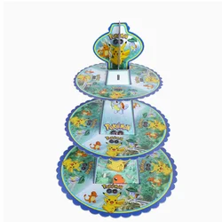 Pikachu Three Tier Cake Stand Cartoon Pokemon Cake Stander Cartoon Kids Birthday Party Decorations Dessert Tray Party Supplies
