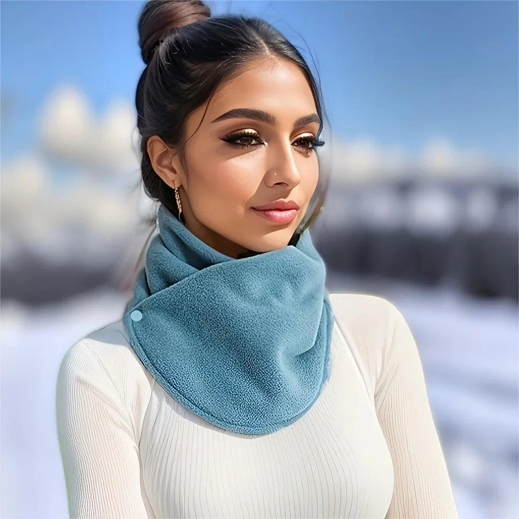 Winter Thick Warm Neck Protection Wool Double Button Scarf Cycling Cold and Wind Resistant Multi functional Scarf