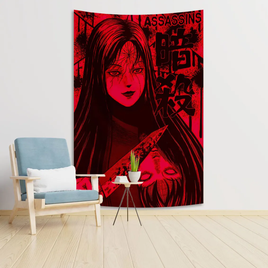 QdDeco Japanese Horror Manga Hanging Tapestries Creepy Aesthetic Witchcraft Decorative Anime Room Decorations