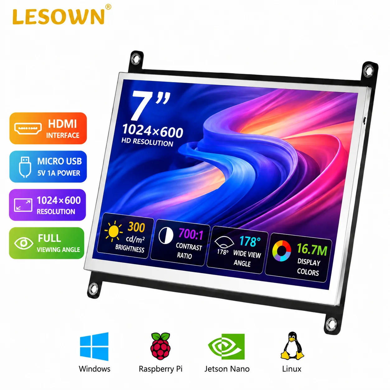 LESOWN 7 inch Barebone Monitor HDTV Capacitive Touch No Driver for Home Automation Screen