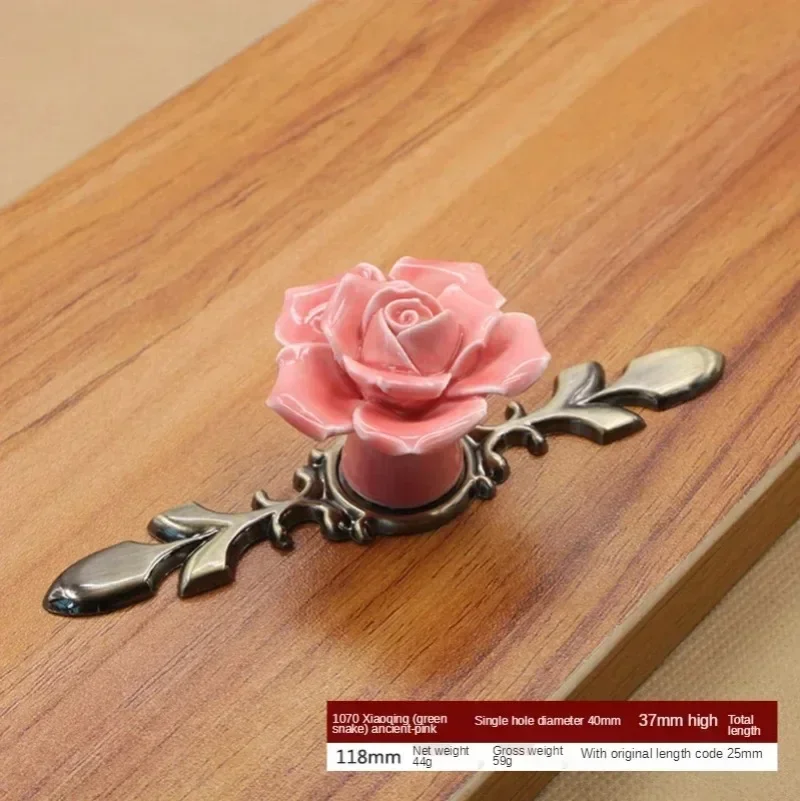Vintage Furniture Handle Door Knobs Drawer Cupboard Kitchen Pull Handle Rose Flower Ceramic Cabinet Handles Retro Hardware