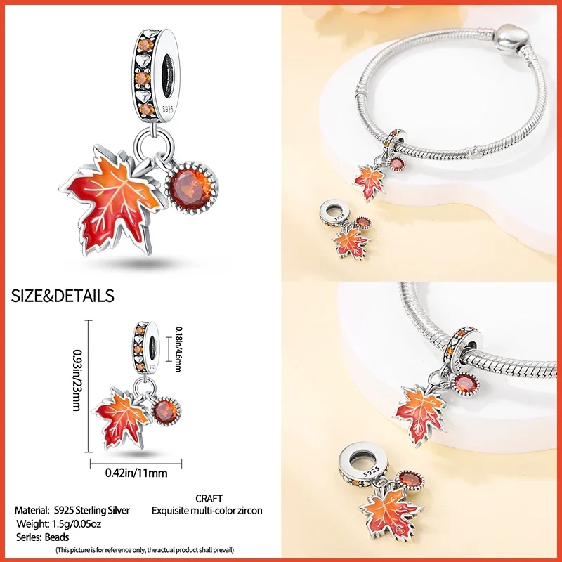 925 Sterling Silver Fashion Squirrel Maple Leaf Autumn Series Charms Beads Fit Original Bracelets DIY Jewelry Making