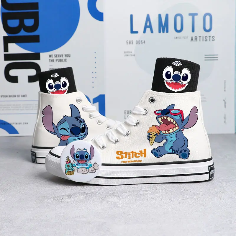 New Real Photos Star Baby Stitch Angel Hand-painted High-top Canvas Student Casual Large Children\'s Shoes Non-slip Sports Shoes