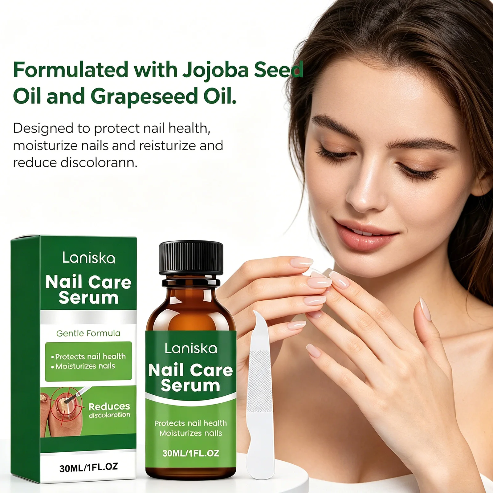 Laniska Nail Care Serum Anti Crack Nail Discoloration Damaged Nail Repairer Nail Strengthening Serum with Nail File Tools 30ml