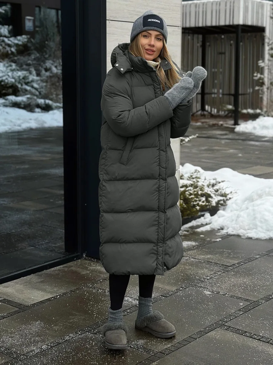 Bornladies feminino novo inverno extra longo com capuz parkas retro algodão acolchoado jaqueta pesada sobre o joelho quente outerwear