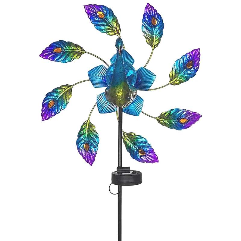 

JFBL Hot Peacock Solar Light Wind Spinner, Creative Solar Powered Colorful LED Windmill,Outdoor Lawn Patio Pathway Ornament