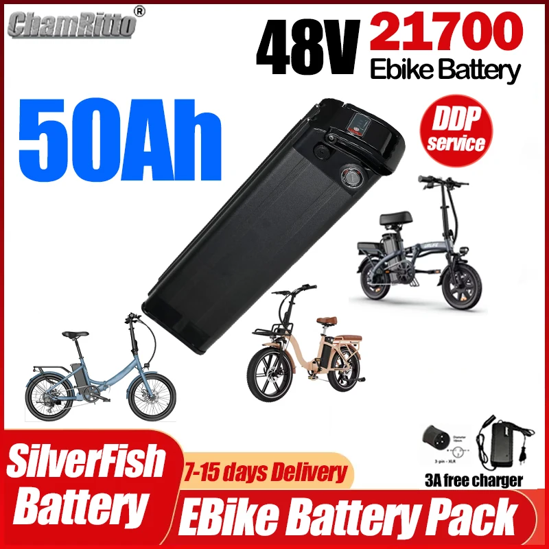 

48v 1000w Electric Bicycle Silver Fish Battery 20ah 25ah 30ah 40ah 50ah Adult E bike 750w Batterie Bafang 2000w Litum Batteryhi