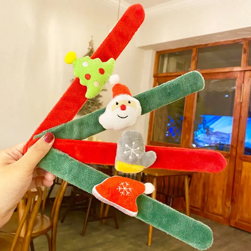Plush Popping Circle Cute Cartoon Santa Claus Christmas Tree Reindeer Wrist Ornament Children's Christmas Gift 1pcs