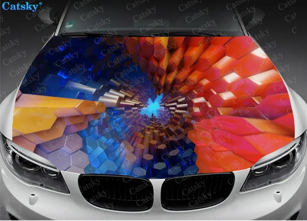 Abstract 3D Hexagon Print Car Hood Vinyl Stickers Wrap Vinyl Film Engine Cover Decals Sticker on Car Auto Accessories