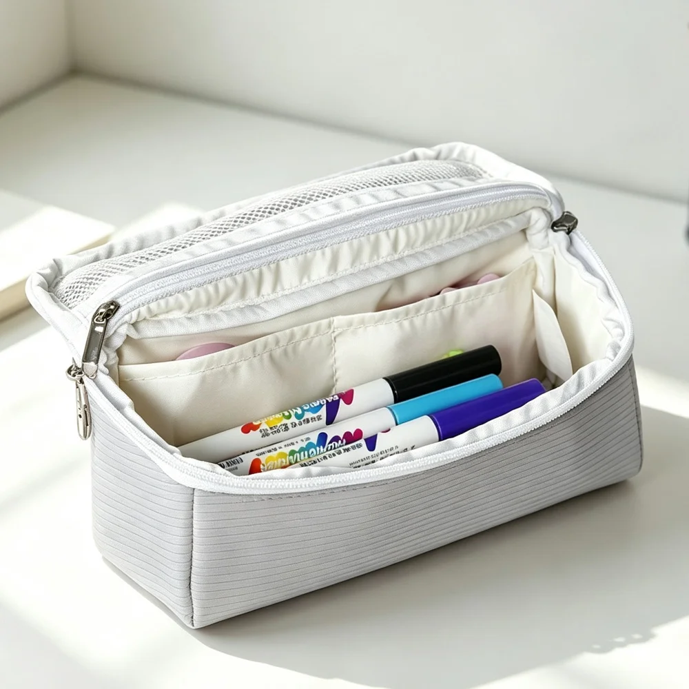 Flip Pen Bags Multi Layer Solid Color Pencil Case Office Stationery Back To School Supplies Student Large Capacity Storage Pouch