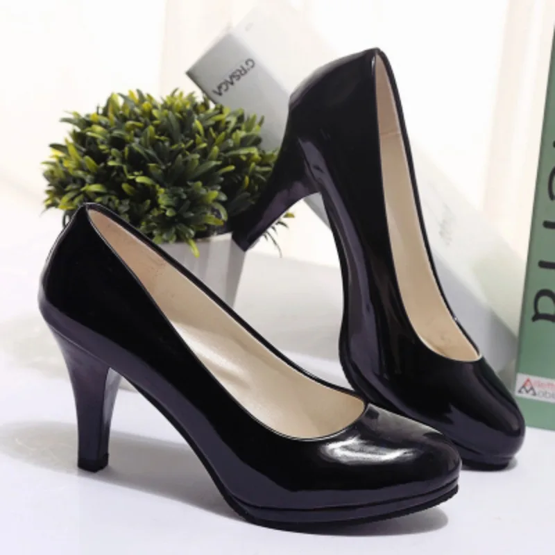 New  2023 Fashion Women Pumps Classic Patent Leather High Heels Shoes Nude Paltform Wedding Women Dress Shoe White Plus Size 42