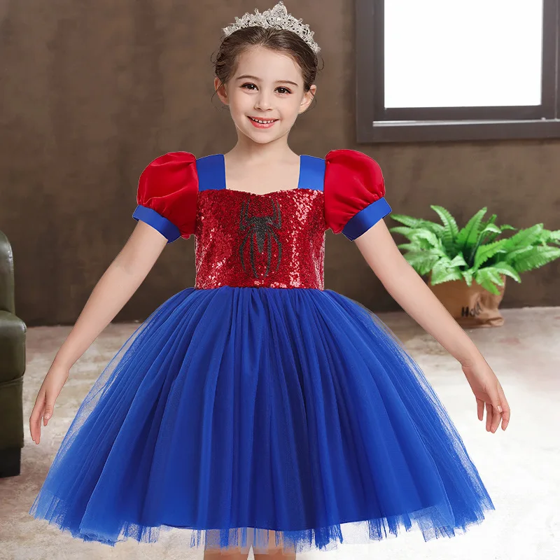 Girls Party Dresses Children Cosplay Anime Sequins Tutu Princess Dress Spider Cosplay Costume Halloween Birthday Carnival Party