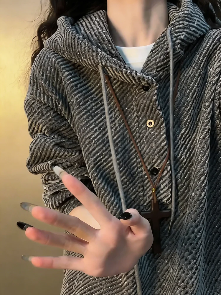 

Loose Fit Men's Hoodie Heavyweight Spring Autumn Cleanfit Jaet Stripe Pattern Henry Collar Casual Comfortable Outerwear