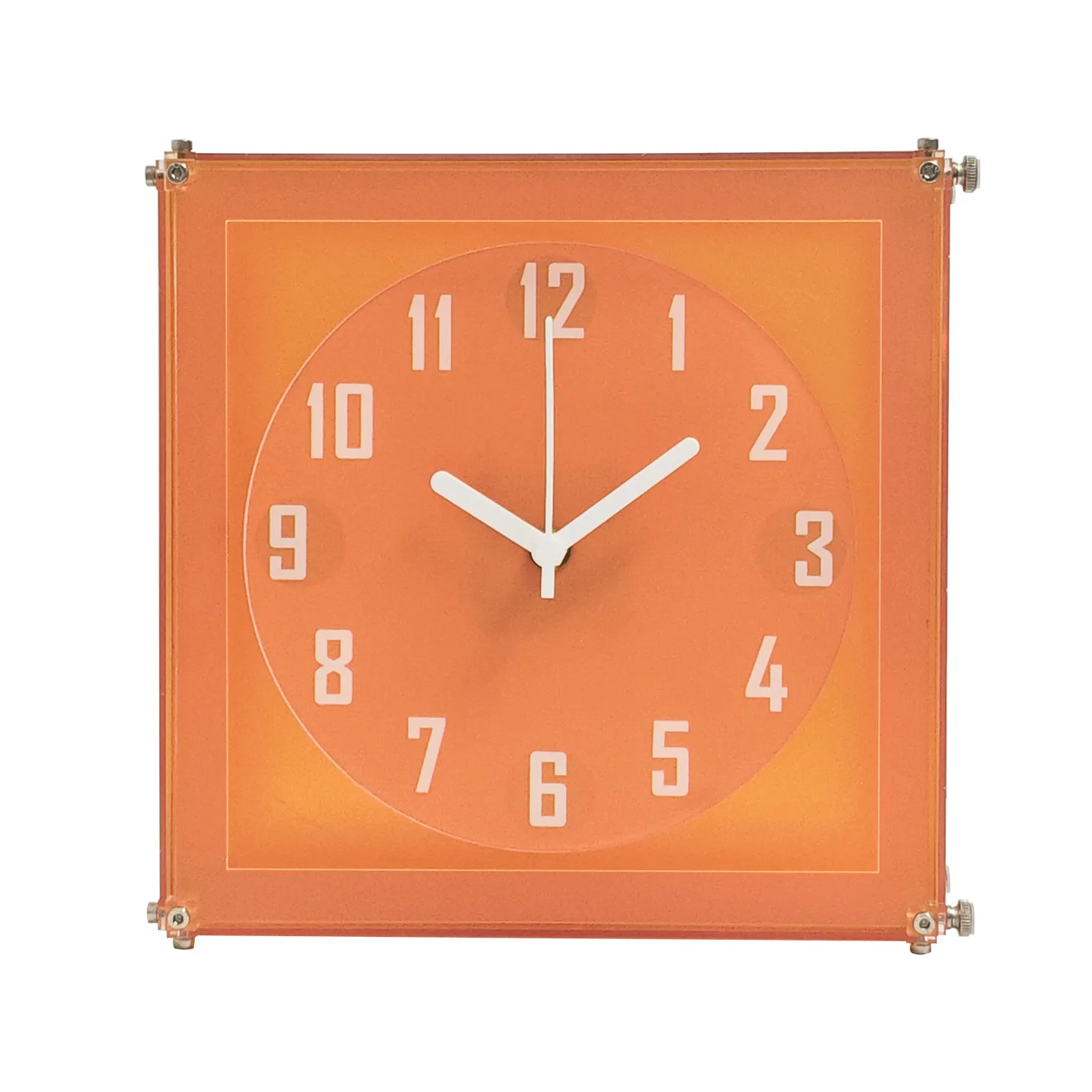 Double-sided rectangular orange wall clock for living room, no drilling required