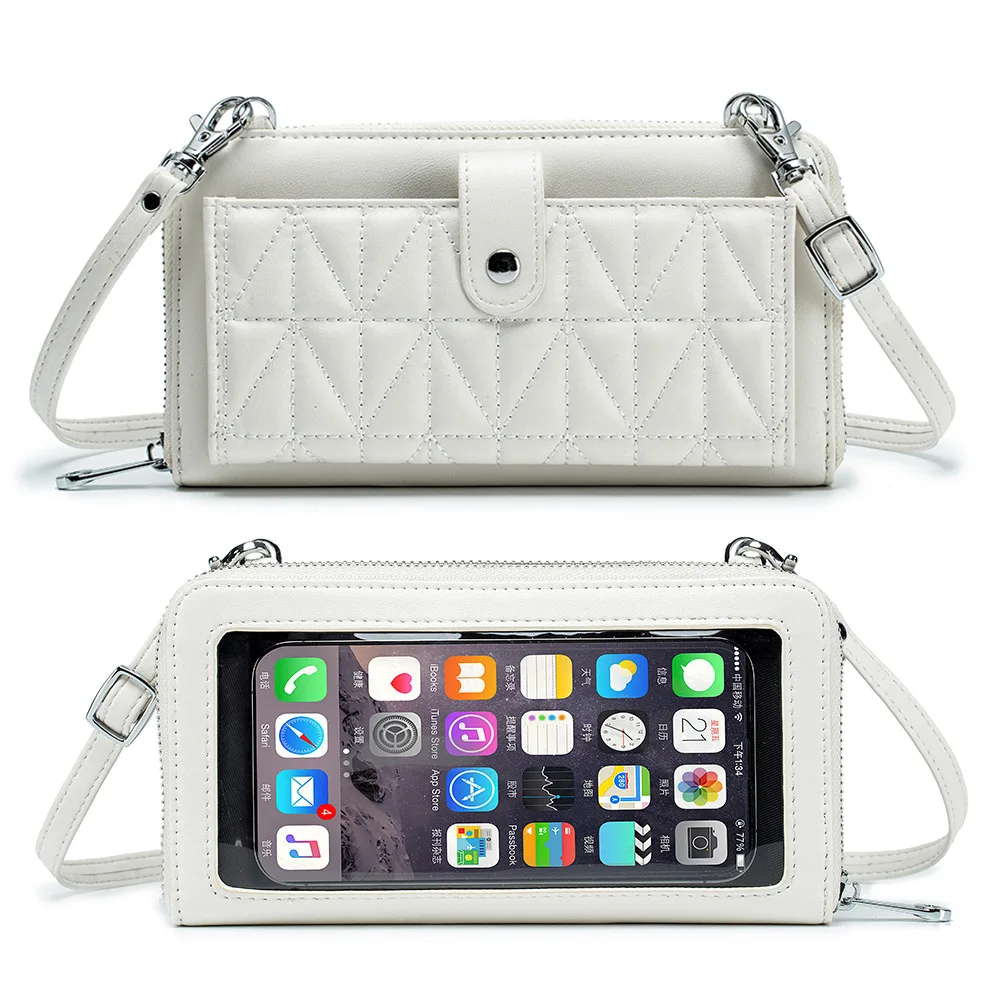 Touch Screen Mobile Phone Bag Women Shoulder Bag Wallet Coin Purse Diamond Lattice Crossbody Bags for Women Mini Bag for iPhone