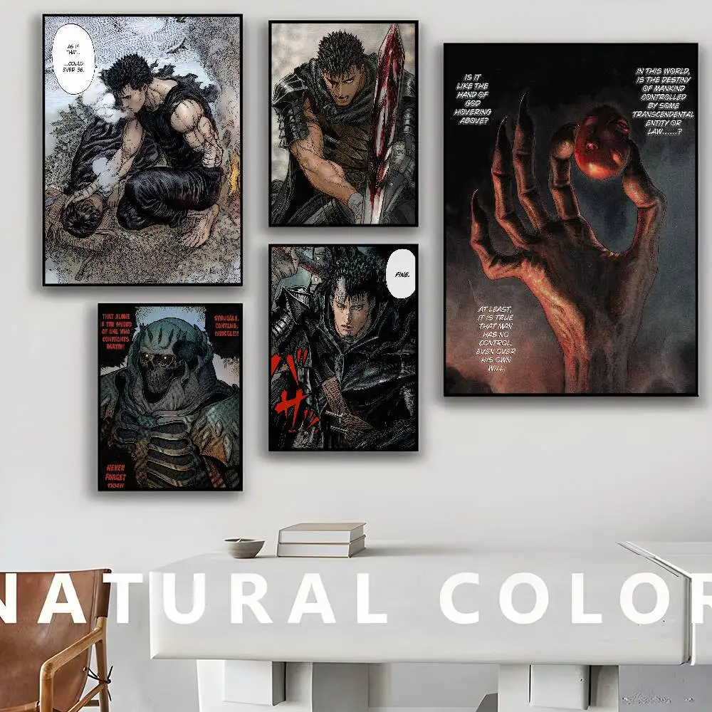 Kentaro Miura Berserk Guts bande dessinée papier blanc affiche HD qualité affiche mur Art peinture salle d'étude décoration murale