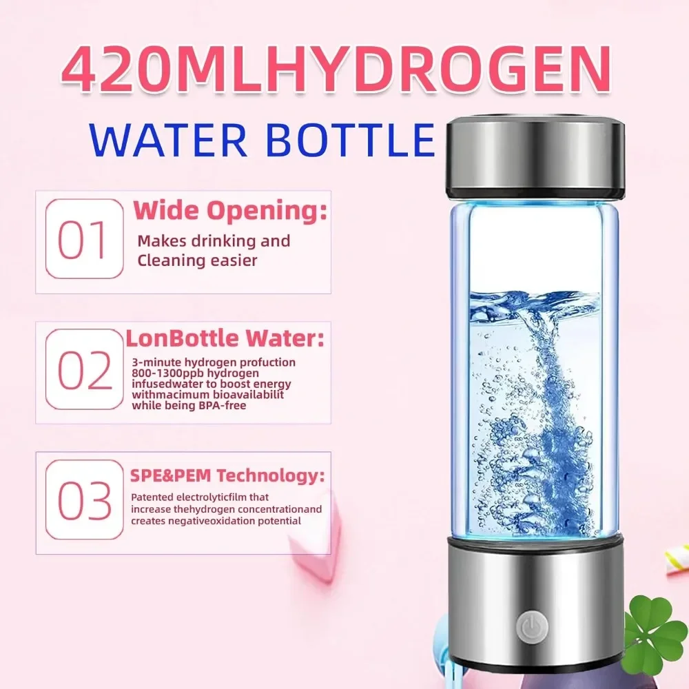 Generator botol air hidrogen portabel, mesin Ionizer air hidrogen portabel, dapat diisi ulang, cangkir kesehatan kaca air kaya hidrogen