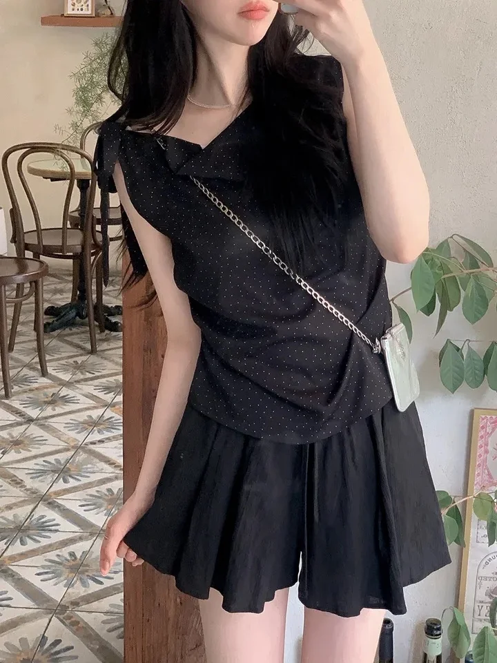 

Милый свободный шифоновый жилет в горошек с нерегулярными бретелями, женский летний новый облегающий топ для поездок на работу или длины