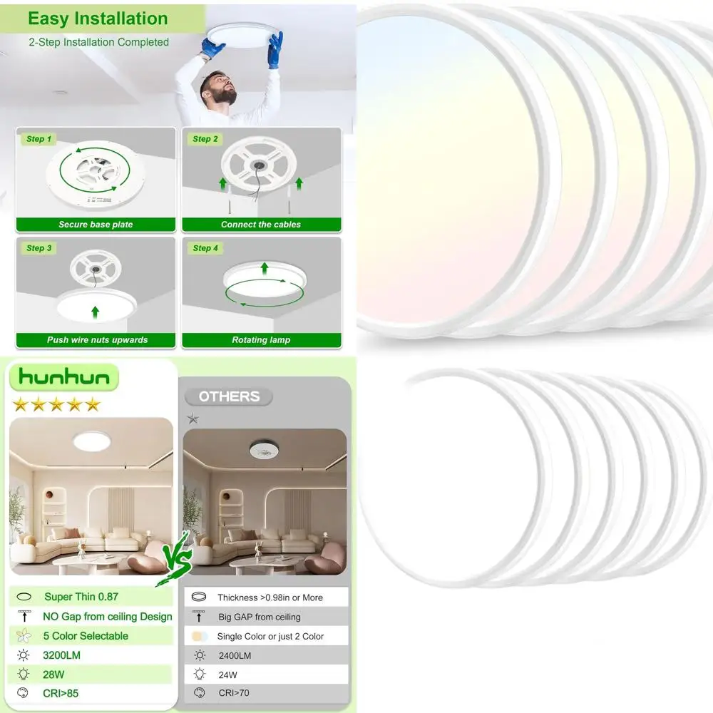 

6-Pack 3200lm 12 Adjustable 5CCT Super Slim LED Ceiling Light Fixtures for Home (White)