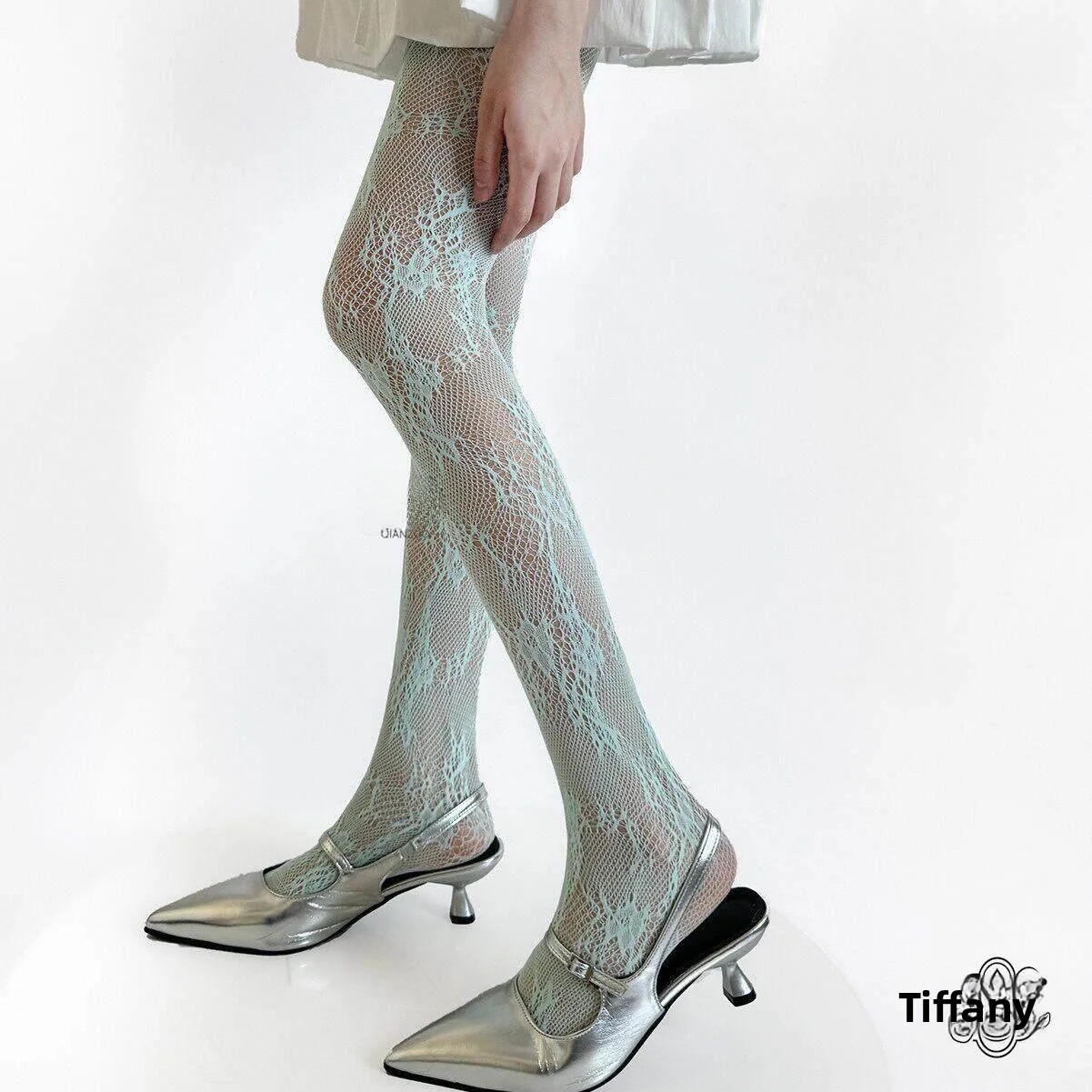 Mint Green Lace Hollow out Floral Patterned Stockings Women's Sexy Summer Nylon Pantyhose Inner Wear Transparent Net Tights