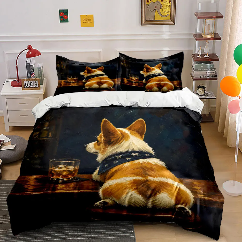 Corgi Relaxing in a Tavern Printed Duvet Cover Set1 Duvet Cover+2 Pillowcase Multi Size Bedroom Bedding Decor Luxury gifts