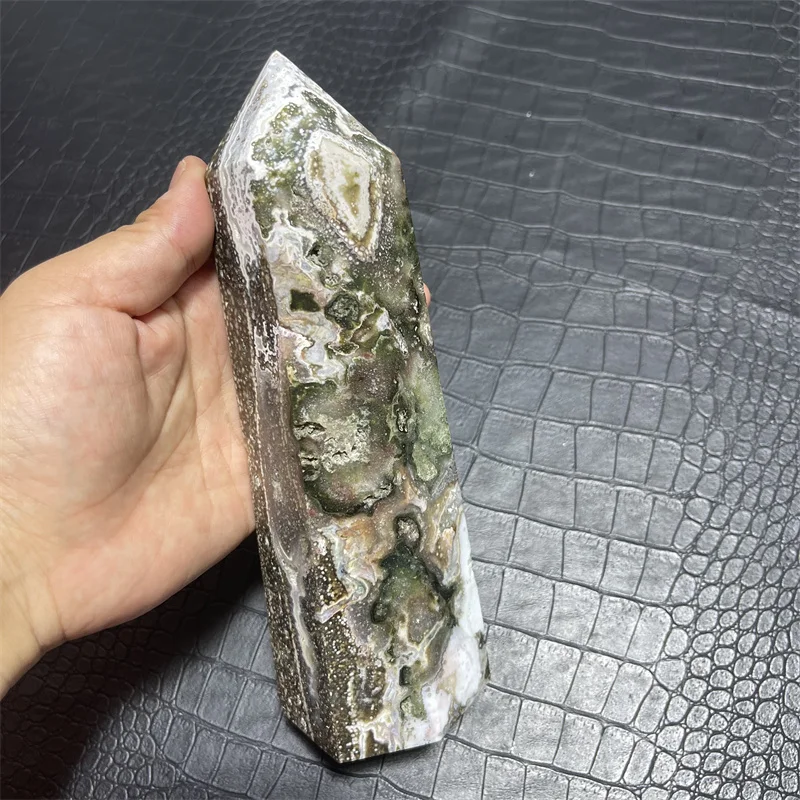970g Natural Pretty Ocean Jasper Stones Tower Wand Point Energy Meditation Spiritual Healing Feng Shui Crystals Room Decortion