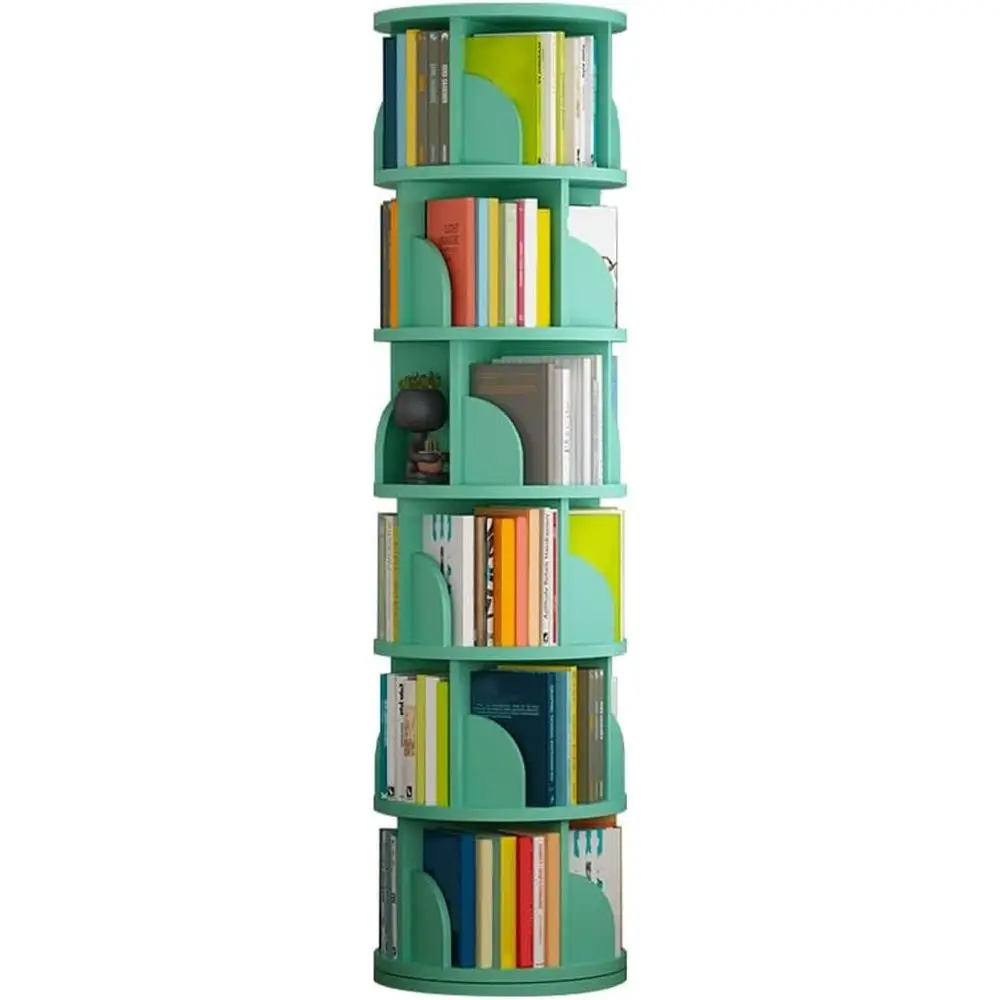

Revolving Wooden Bookshelf - 360° Rotating Storage Rack for Home Living Room, 18.1 x 18.1 x 74, Green