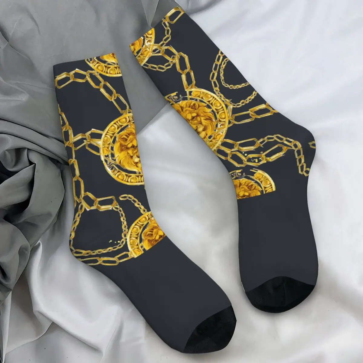 Golden Lions And Damask Stockings Graphic Fashion Socks Winter Non Skid Socks Adults Men Running High Quality Socks