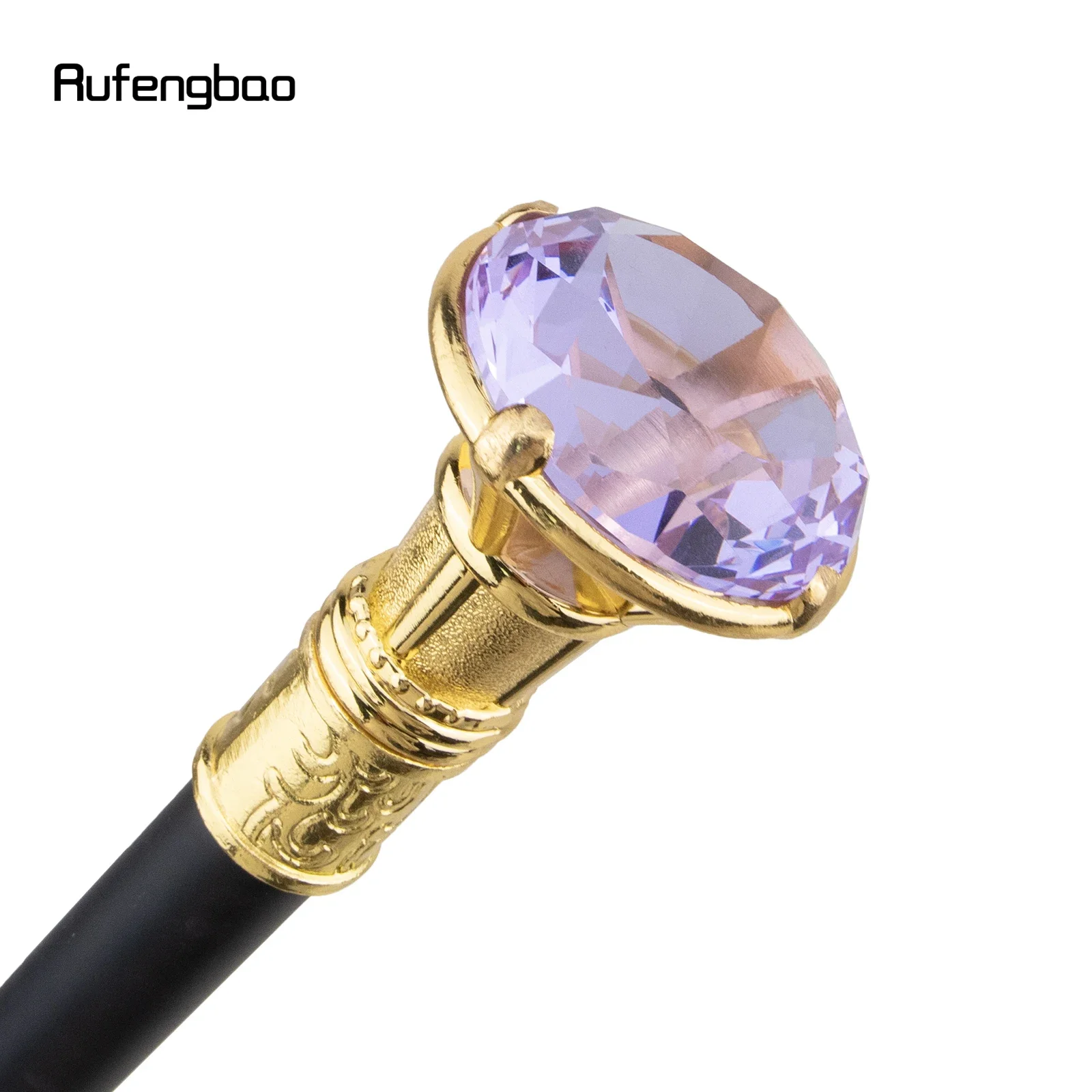 Light Purple Diamond Type Golden Walking Cane Fashion Decorative Walking Stick Gentleman Elegant Cosplay Cane Knob Crosier 93cm