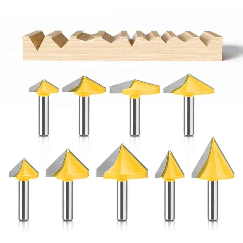 RALCA-Graveermachine 3D Router Bit V-vormige Cutter 3D Frees Houtbewerking Gereedschap 9 Stuks Set