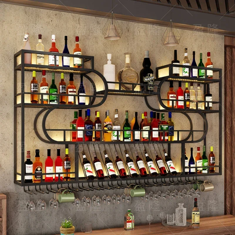 

Hanging Bar Cabinet Luxury Display Iron Whiskey Accessories Wine Refrigerator Decoration Shelves Vitrina End Bar Furniture