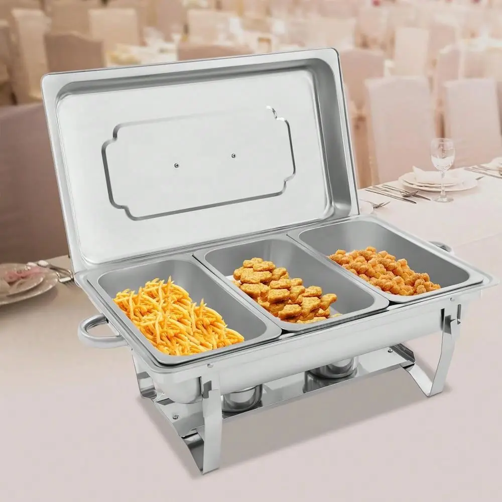 

Chafing Dish Buffet Set, Stainless Steel Food Warmer Buffet Server, Foldable 3Grid Chafing Dish With Lid, Food Warmers Ideal Fo