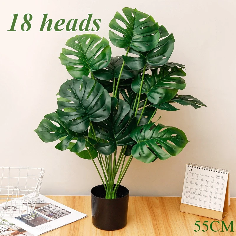 Planta monstruo Artificial de 55CM, hojas traseras de tortuga, 18 cabezas, simulación realista, planta Tropical verde para decoración del hogar y la Oficina