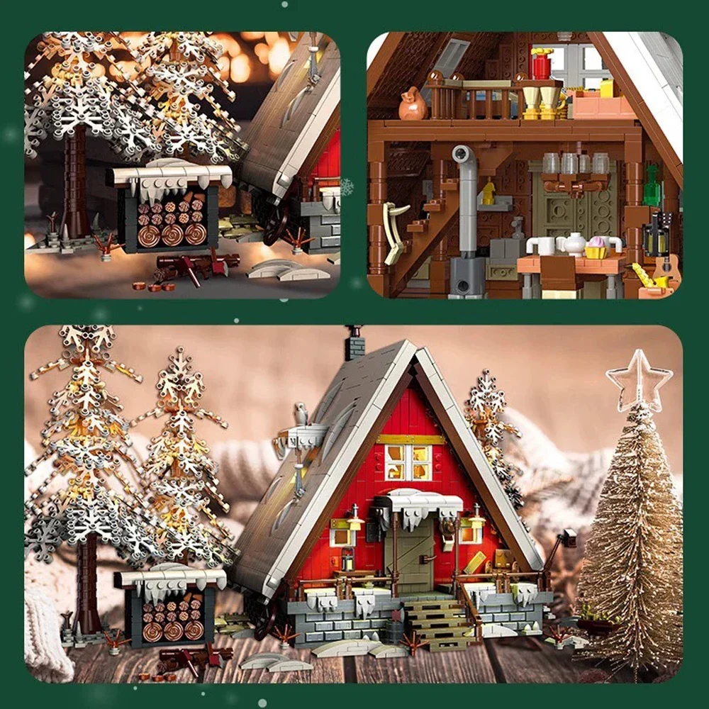 Street View City Santa Cabina Building Blocks Casa in legno Modello Mattoni Neve Inverno Foresta Vista Giocattoli modulari per ragazzo Regalo di Natale MOC