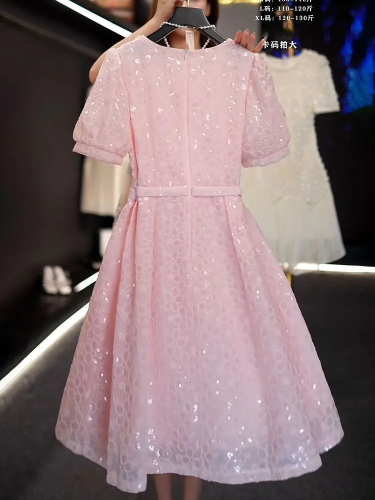 French small fragrance style heavy industry design sense temperament pink dress women's summer commuting elegant dress