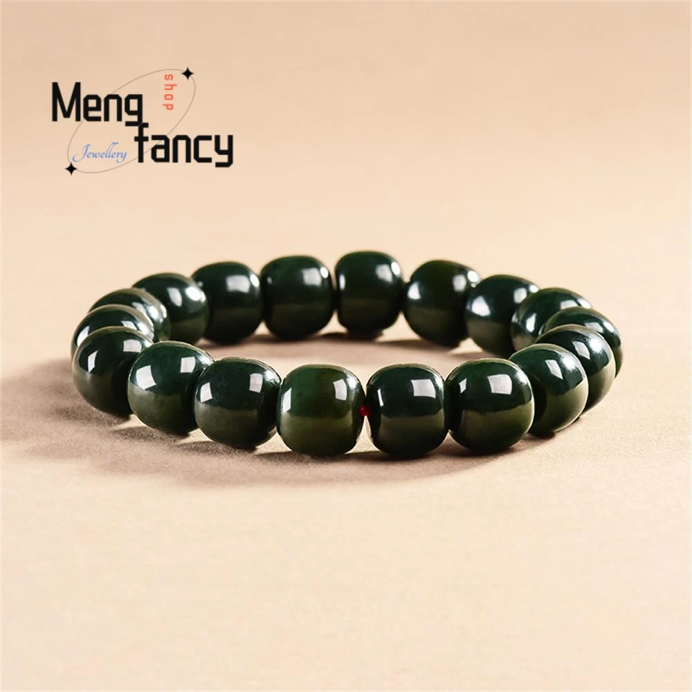 

Genuine Natural Hotan Mo Yu Bucket Bead Jade Bracelet Exquisite Simple Fashion Jewelry Best Selling Couple Popular Holiday Gifts