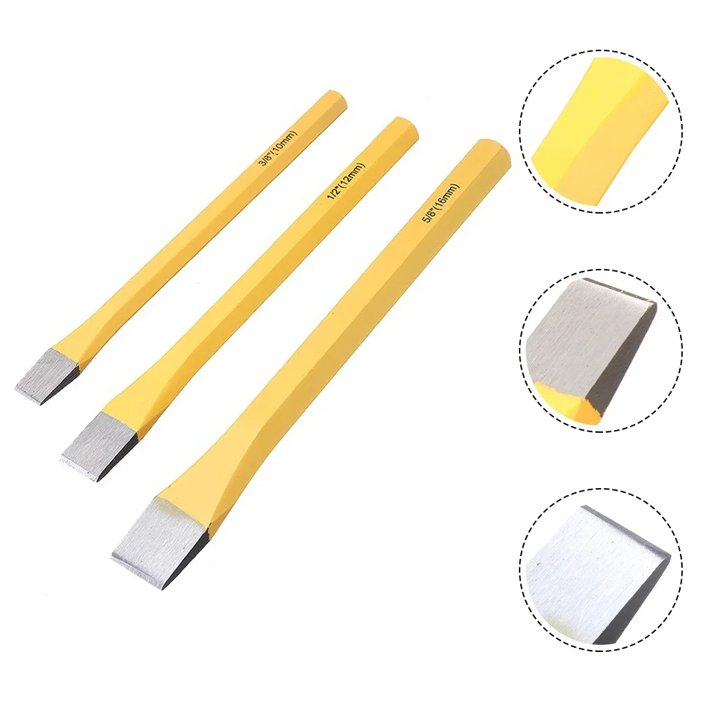 10mm 12mm 16mm Solid Steel Flat Chisel Set Wood Carving Woodworking Chisel For Fitter Abrasive Manufacturing Repair Processing