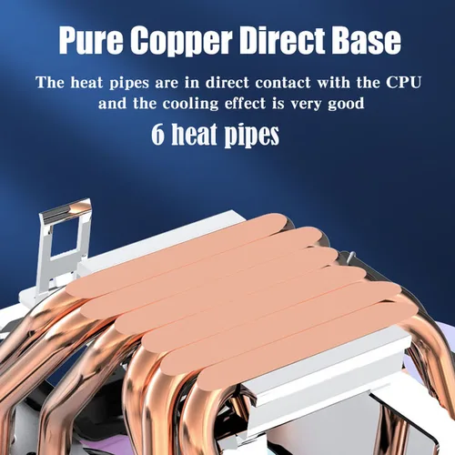 Imagen 2 del producto Enfriador de CPU de 6 tubos de calor, ventilador enfriador de aire silencioso para PC PWM de 4 pines para Intel LGA 1366 1700 1200 1150 1151 1155 2011 X79 X99 AM3 AM4 AM5