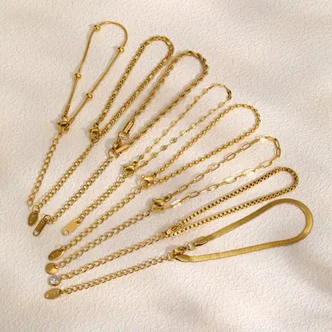 Stapelbart armband i rostfritt stål, icke-mattningsbart för kvinnor, tunt Herribone-kedjearmband, vattentätt, guldpläterat smycke 10 best sales fint guldarmband - №1