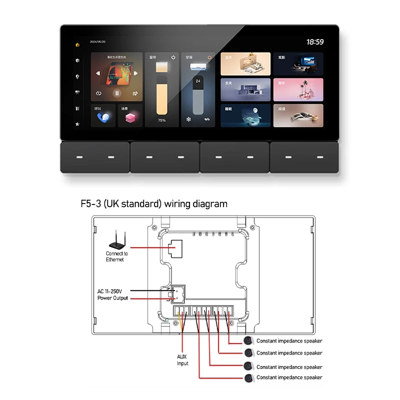 TUYA Smart Device Scene Central control panel built-in ZIGBEE gateway IR Home Bluetooths Audio wall Amplifiers Android 11 system