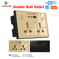 Smart Modern Remote Control Double Wall Outlet 16A 70W Fast Charger WiFi Wall Universal Socket With Tempered Glass Panel