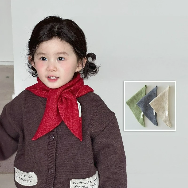 INS 스타일 어린이 삼각 스카프, 순수 두꺼운 소재, 입체적 목 보호, 유니섹스 아기 따뜻한 목 워머
