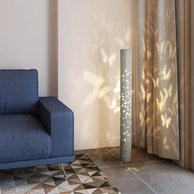 현대 프로젝션 플로어 램프 디자이너 크리 에이 티브 거실 침실 스탠딩 램프 LED 디 밍이 가능한 나비 라이트 룸 장식
