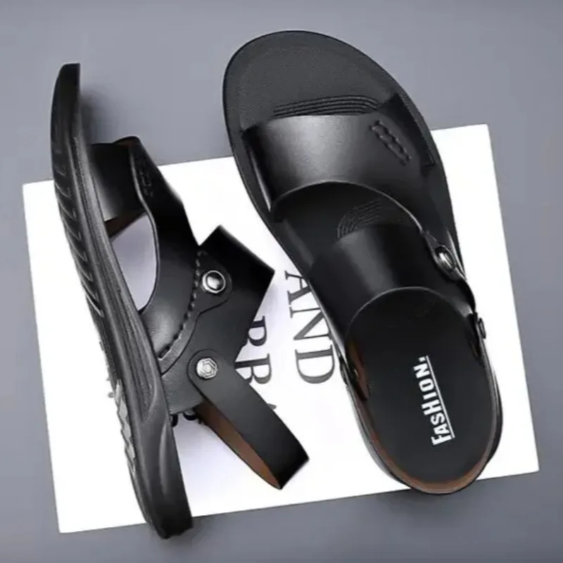 Men's Sandals High Quality Cowhide Leather Sandals Fashion Outdoor Casual Sport Sandals for Men Summer Open-toe Beach Sandalias