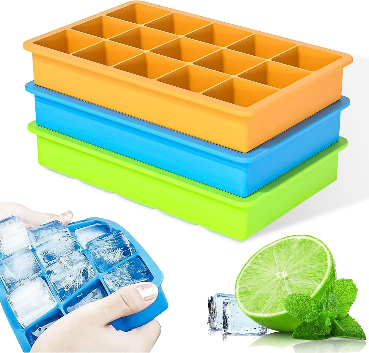 

15-Hole Silicone Ice Tray with Lid Square Box Auxiliary Food Puree Cheese Ice Mold Bar Kitchen Tool Cocktail Tools Cube Tray