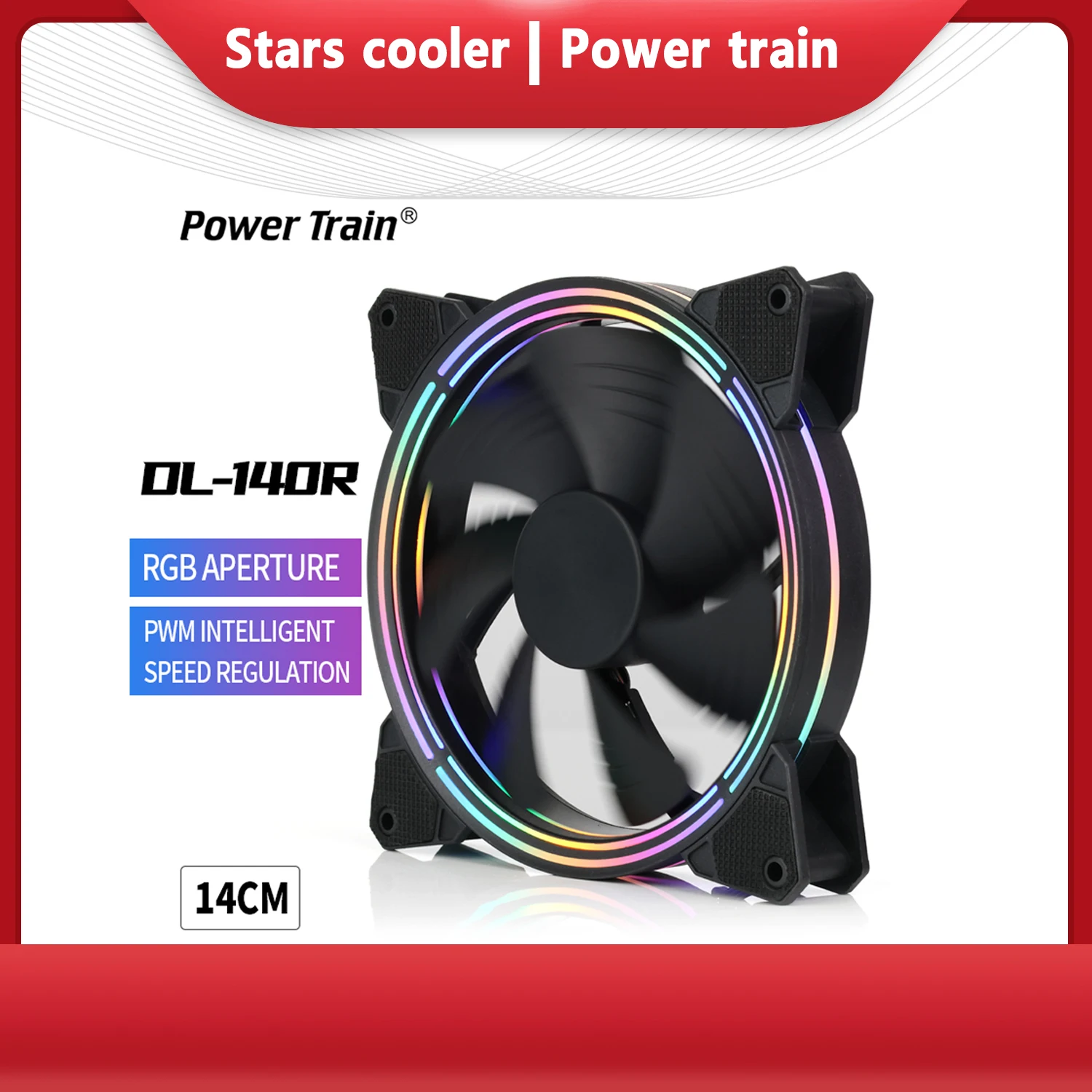 Power train 14cm RGB manual set box fan (256 colors/three fans/Hydraulic bearings/Enhanced shock absorption system/low noise)