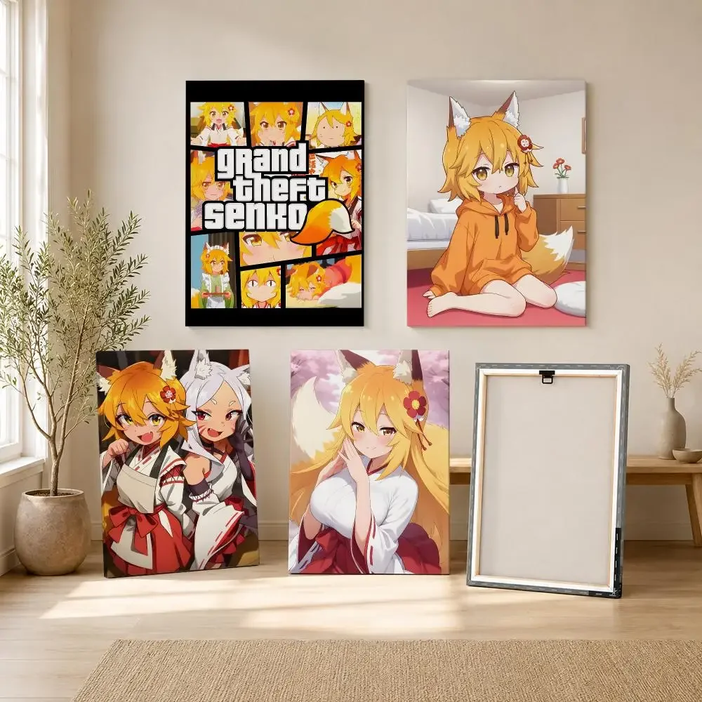 Anime The H-Helpful Fox Senko San Painting Calligraphy Framed Canvas Wall Art Print | Modern Poster | Home Hallway Decor